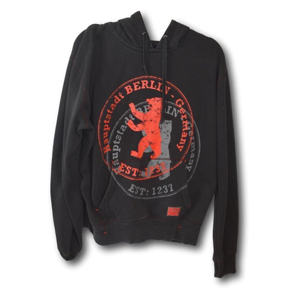 Men’s Berlin Germany Black & Red Hoodie Size XL – Drawstring – EUC